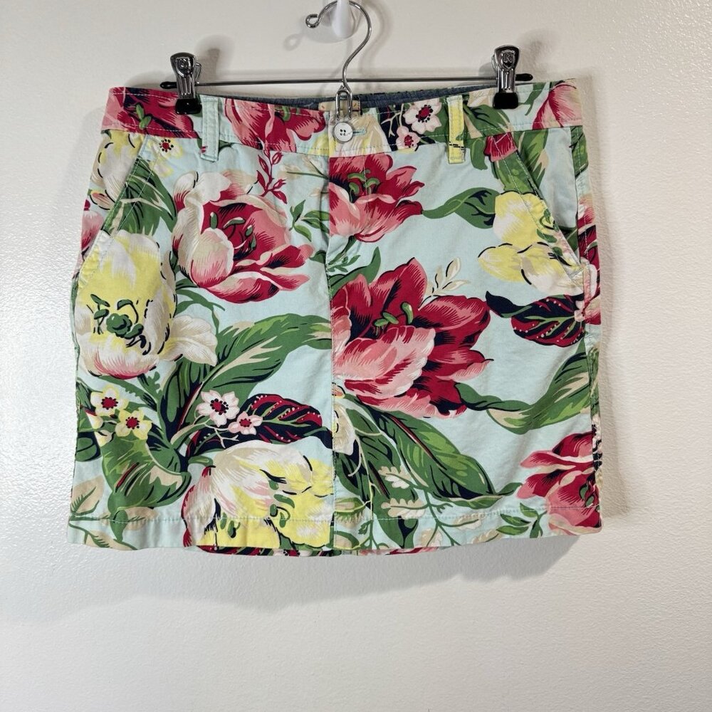 Y2K G.H. Bass & Co Skirt 6 Floral Hawaiian Blue 100% Cotton Pockets Beach